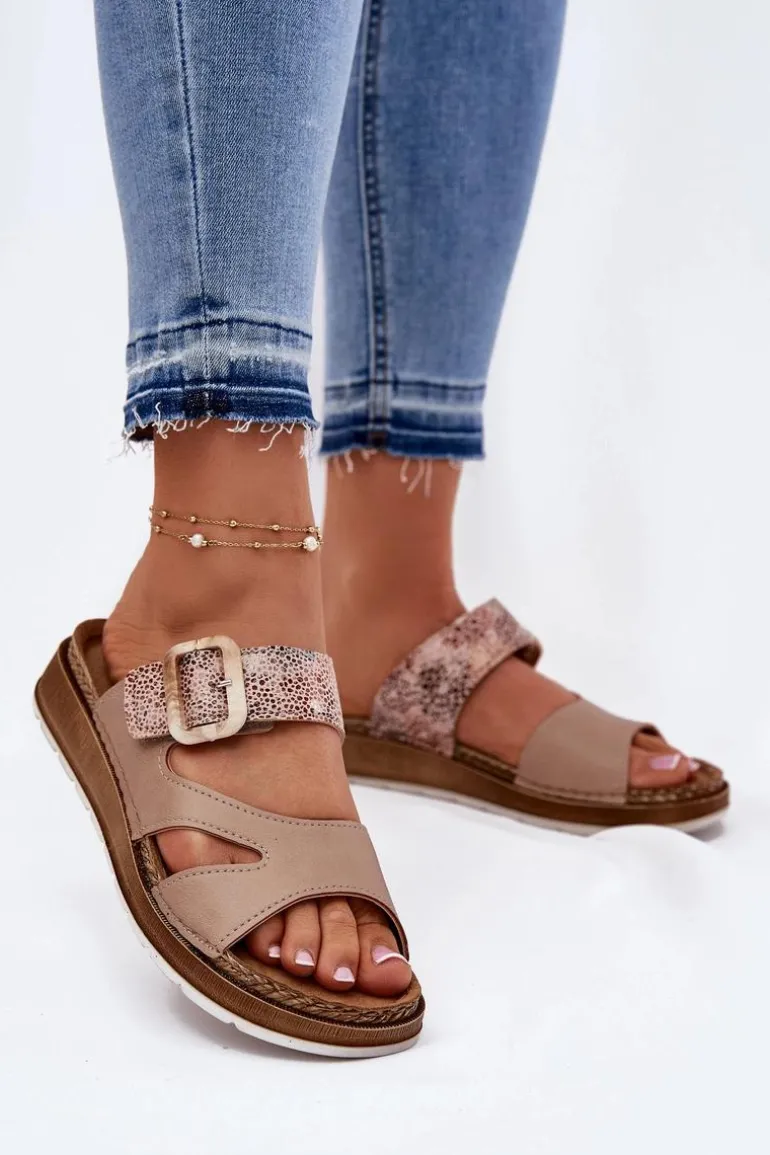 Lekkie Klapki Damskie Z Klamrą Inblu GS000055 Beżowe