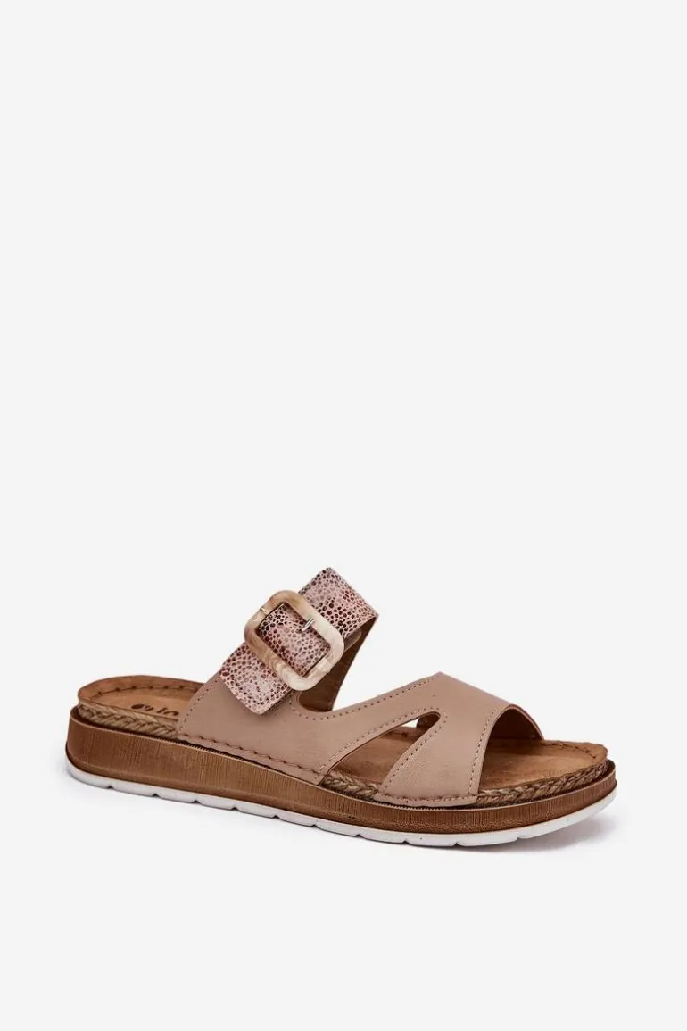 Lekkie Klapki Damskie Z Klamrą Inblu GS000055 Beżowe