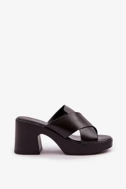 Lekkie Klapki Na Słupku Z Eko Skóry Czarne Kacaria