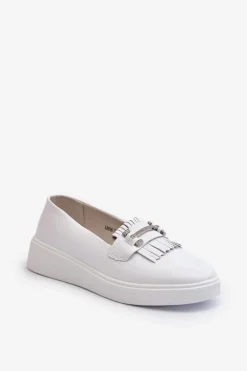 Lekkie Mokasyny Damskie Skórzane Na Platformie Białe S.Barski LR590
