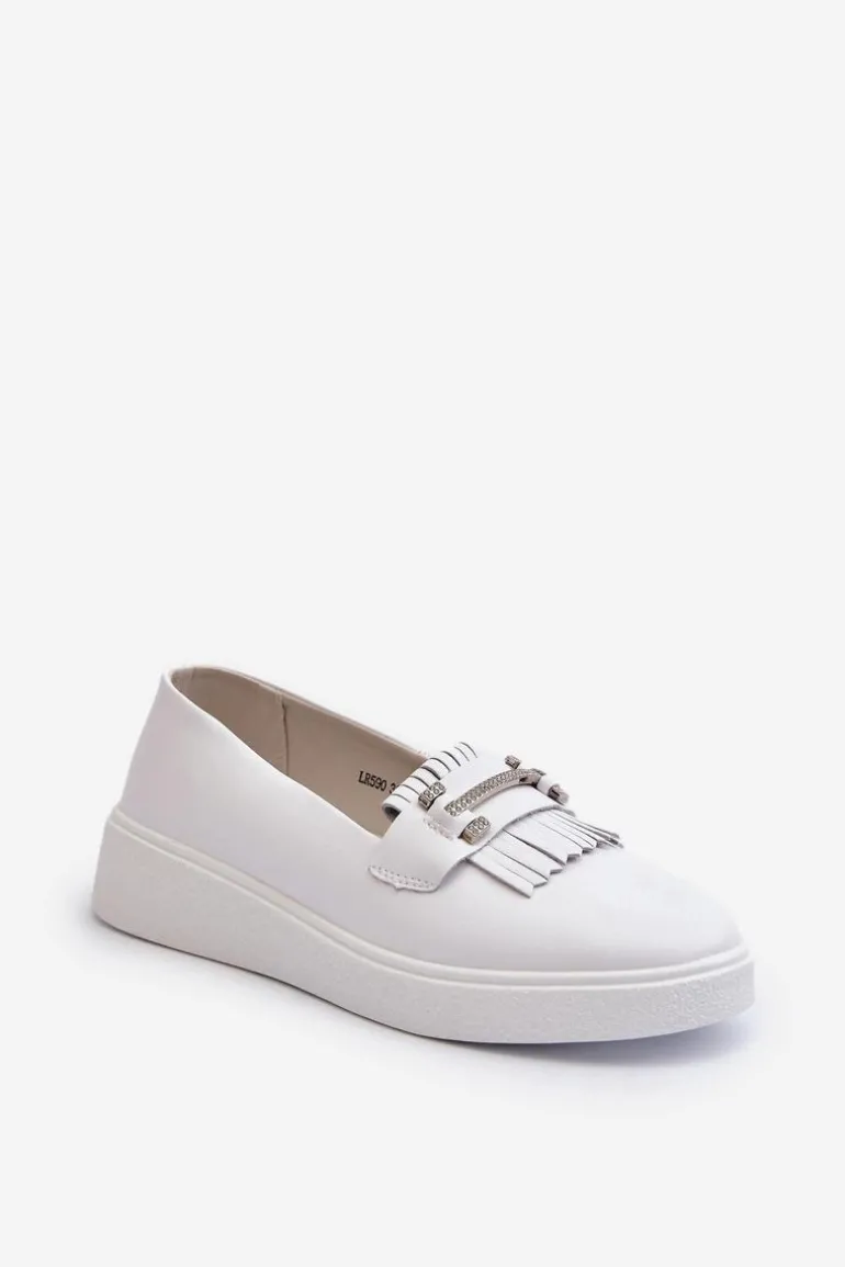 Lekkie Mokasyny Damskie Skórzane Na Platformie Białe S.Barski LR590