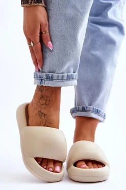 Lekkie Piankowe Damskie Klapki Na Platformie Beżowe Milton