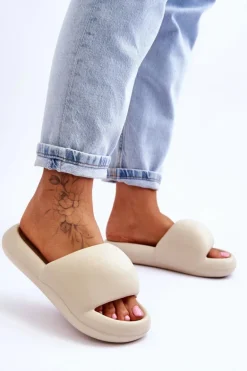 Lekkie Piankowe Damskie Klapki Na Platformie Beżowe Milton