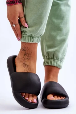 Lekkie Piankowe Damskie Klapki Na Platformie Czarne Milton