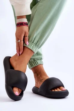 Lekkie Piankowe Damskie Klapki Na Platformie Czarne Milton