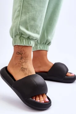 Lekkie Piankowe Damskie Klapki Na Platformie Czarne Milton