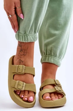 Lekkie Piankowe Damskie Klapki Zielone Cleve