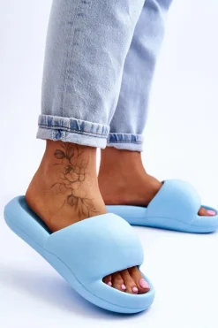 Lekkie Piankowe Damskie Klapki Na Platformie Niebieskie Milton