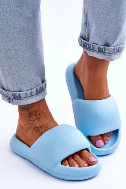 Lekkie Piankowe Damskie Klapki Na Platformie Niebieskie Milton