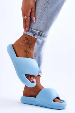 Lekkie Piankowe Damskie Klapki Na Platformie Niebieskie Milton