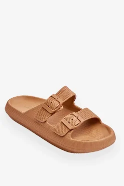 Lekkie Piankowe Damskie Klapki Brązowe Cleve