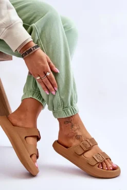 Lekkie Piankowe Damskie Klapki Brązowe Cleve