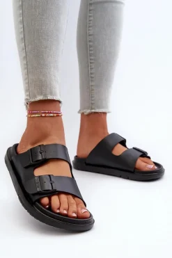 Lekkie Piankowe Klapki Damskie Z Klamrami Big Star NN274A750 Czarne