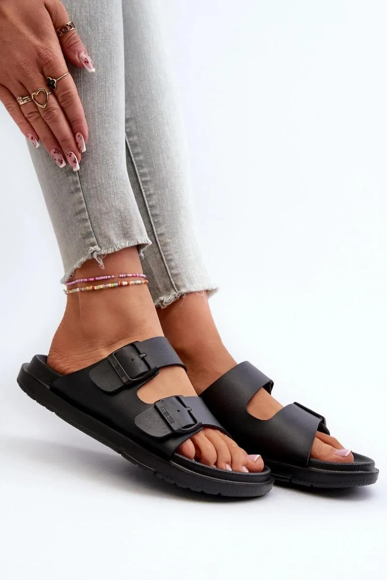 Lekkie Piankowe Klapki Damskie Z Klamrami Big Star NN274A750 Czarne