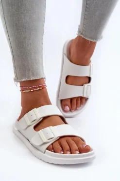 Lekkie Piankowe Klapki Damskie Z Klamrami Big Star NN274A751 Białe