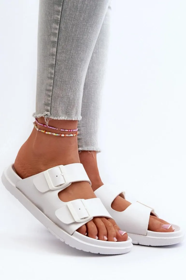 Lekkie Piankowe Klapki Damskie Z Klamrami Big Star NN274A751 Białe