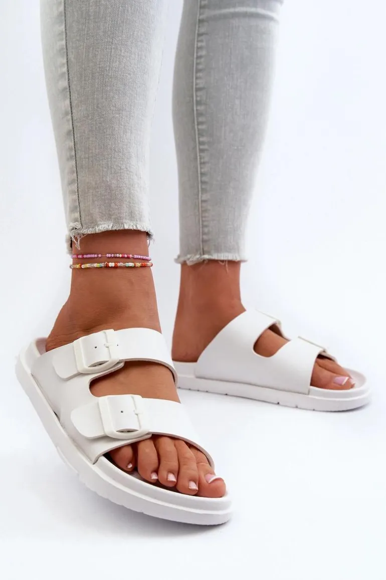 Lekkie Piankowe Klapki Damskie Z Klamrami Big Star NN274A751 Białe