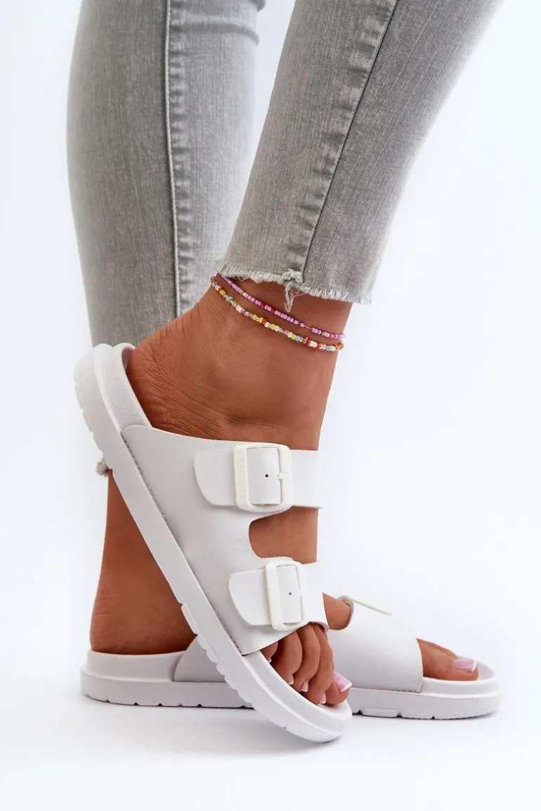 Lekkie Piankowe Klapki Damskie Z Klamrami Big Star NN274A751 Białe