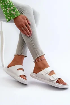 Lekkie Piankowe Klapki Damskie Z Klamrami Big Star NN274A751 Białe