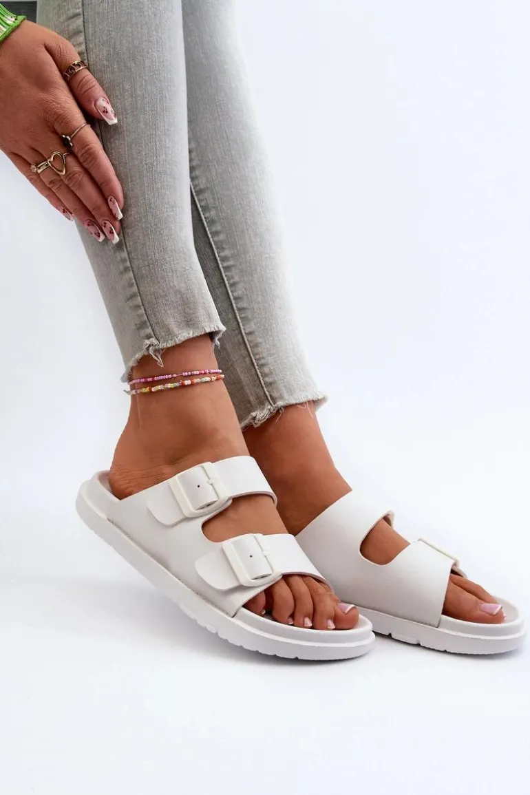 Lekkie Piankowe Klapki Damskie Z Klamrami Big Star NN274A751 Białe