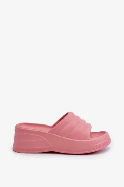 Lekkie Piankowe Klapki Damskie Na Koturnie I Platformie Różowe Tendrea