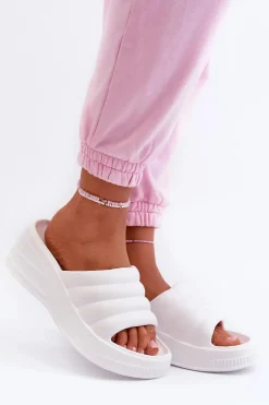 Lekkie Piankowe Klapki Damskie Na Koturnie I Platformie Białe Tendrea