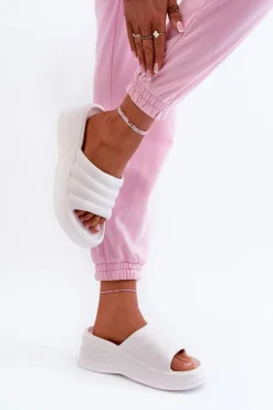 Lekkie Piankowe Klapki Damskie Na Koturnie I Platformie Białe Tendrea