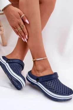 Lekkie Piankowe Klapki Damskie Granatowe Ardanica