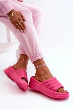 Lekkie Piankowe Klapki Damskie Na Koturnie I Platformie Fuksja Tendrea