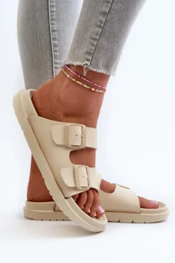 Lekkie Piankowe Klapki Damskie Z Klamrami Big Star NN274A752 Beżowe