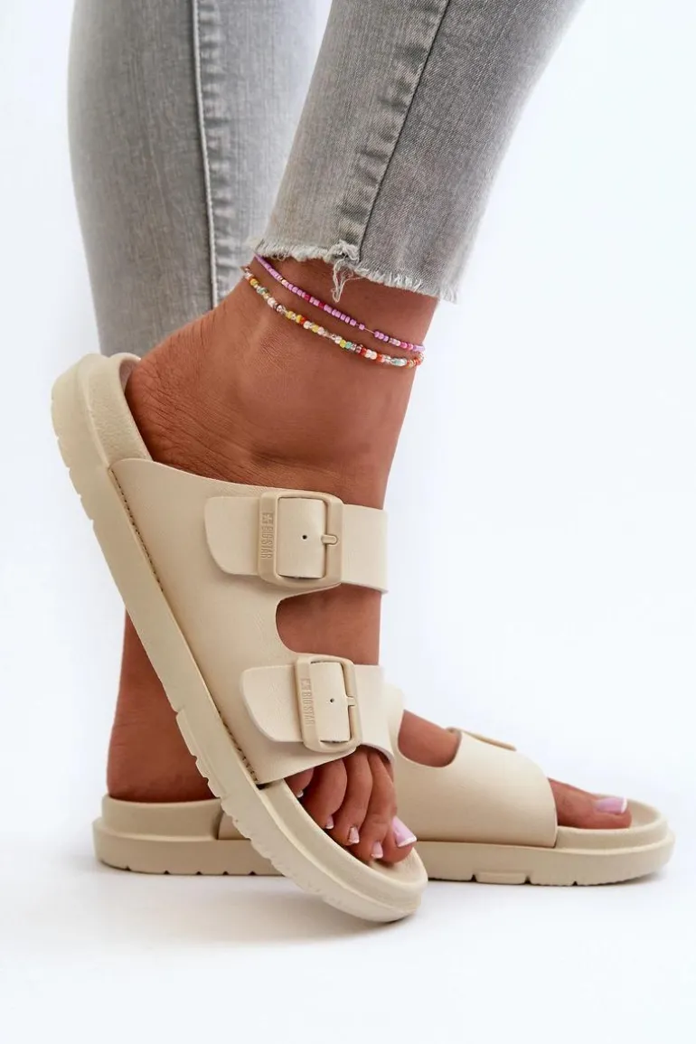 Lekkie Piankowe Klapki Damskie Z Klamrami Big Star NN274A752 Beżowe