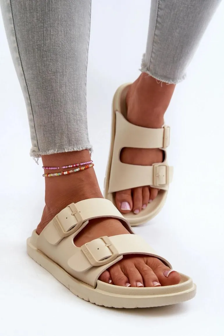 Lekkie Piankowe Klapki Damskie Z Klamrami Big Star NN274A752 Beżowe