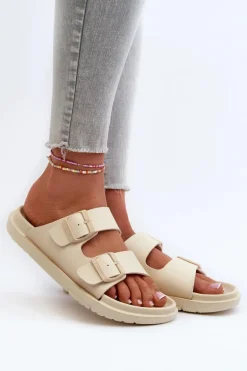 Lekkie Piankowe Klapki Damskie Z Klamrami Big Star NN274A752 Beżowe