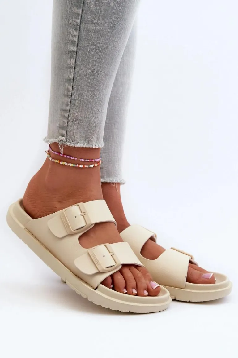 Lekkie Piankowe Klapki Damskie Z Klamrami Big Star NN274A752 Beżowe