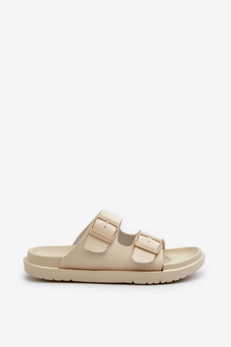 Lekkie Piankowe Klapki Damskie Z Klamrami Big Star NN274A752 Beżowe