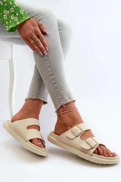 Lekkie Piankowe Klapki Damskie Z Klamrami Big Star NN274A752 Beżowe