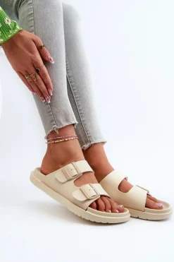 Lekkie Piankowe Klapki Damskie Z Klamrami Big Star NN274A752 Beżowe