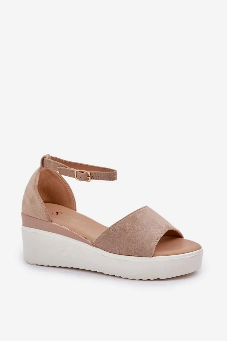 Lekkie Sandały Na Platformie I Delikatnym Koturnie Ciemnobeżowe Gillifia