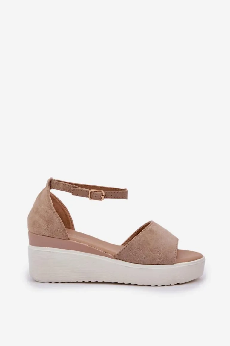 Lekkie Sandały Na Platformie I Delikatnym Koturnie Ciemnobeżowe Gillifia