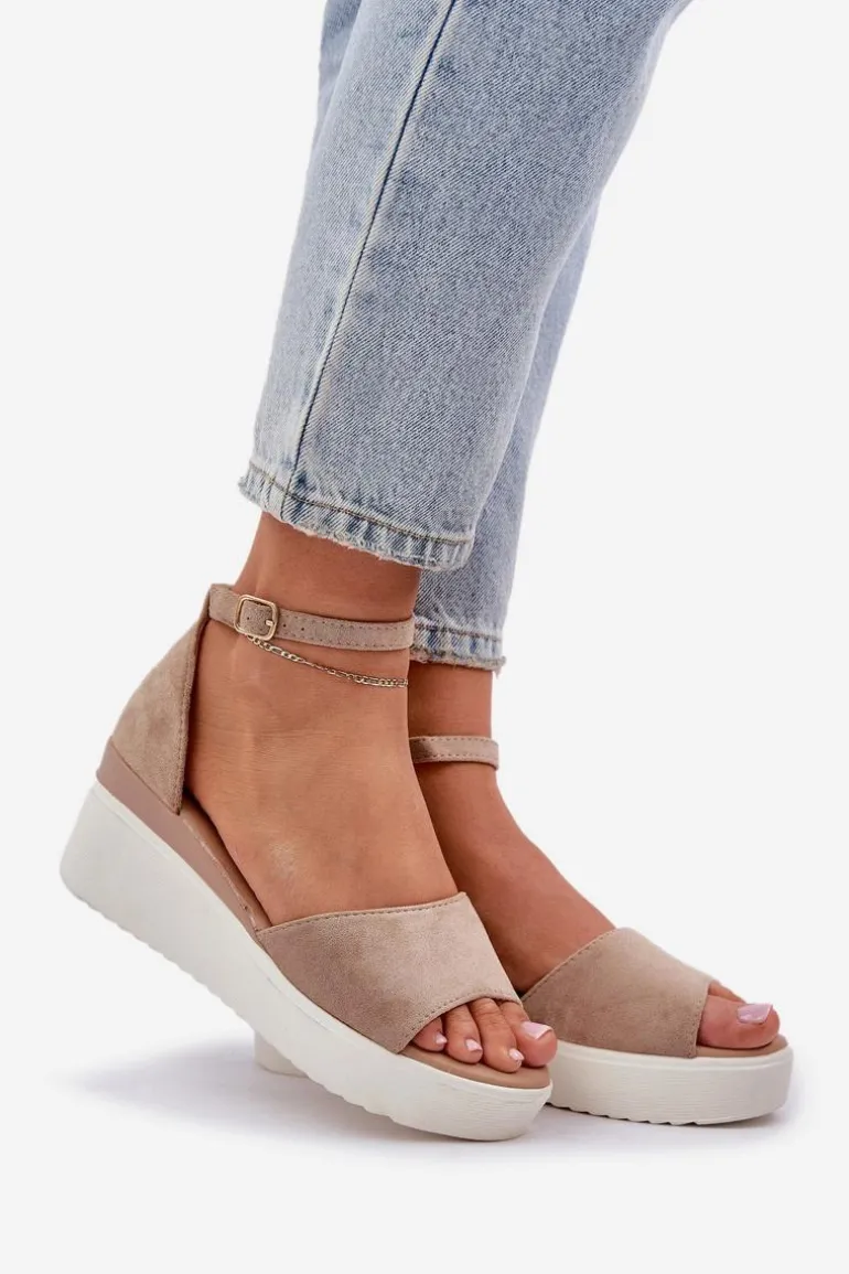 Lekkie Sandały Na Platformie I Delikatnym Koturnie Ciemnobeżowe Gillifia