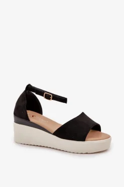 Lekkie Sandały Na Platformie I Delikatnym Koturnie Czarne Gillifia