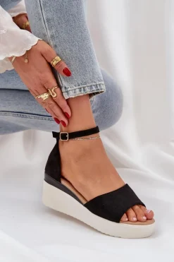 Lekkie Sandały Na Platformie I Delikatnym Koturnie Czarne Gillifia