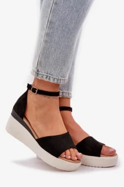 Lekkie Sandały Na Platformie I Delikatnym Koturnie Czarne Gillifia