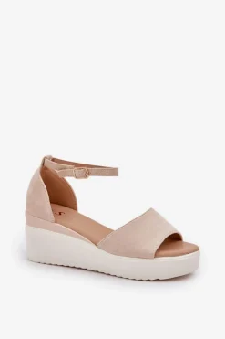 Lekkie Sandały Na Platformie I Delikatnym Koturnie Jasnobeżowe Gillifia