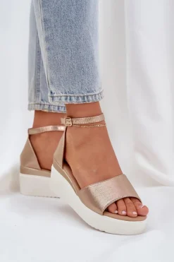 Lekkie Sandały Na Platformie I Delikatnym Koturnie Złote Gillifia
