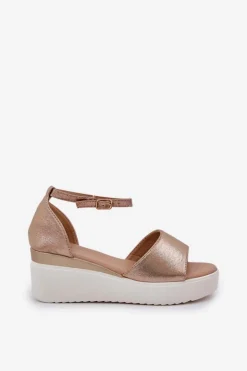 Lekkie Sandały Na Platformie I Delikatnym Koturnie Złote Gillifia
