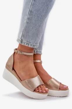 Lekkie Sandały Na Platformie I Delikatnym Koturnie Złote Gillifia