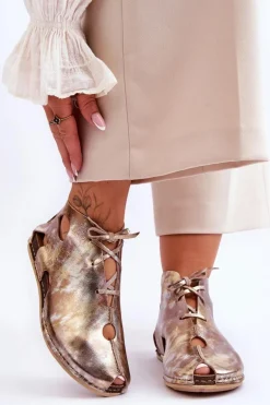 Lekkie Skórzane Botki Maciejka 03426-42 Złote