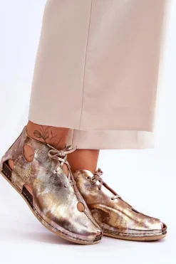 Lekkie Skórzane Botki Maciejka 03426-42 Złote