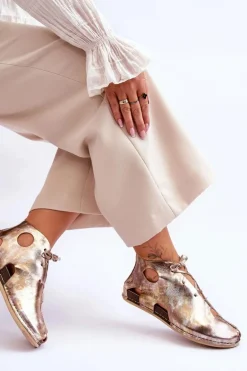 Lekkie Skórzane Botki Maciejka 03426-42 Złote